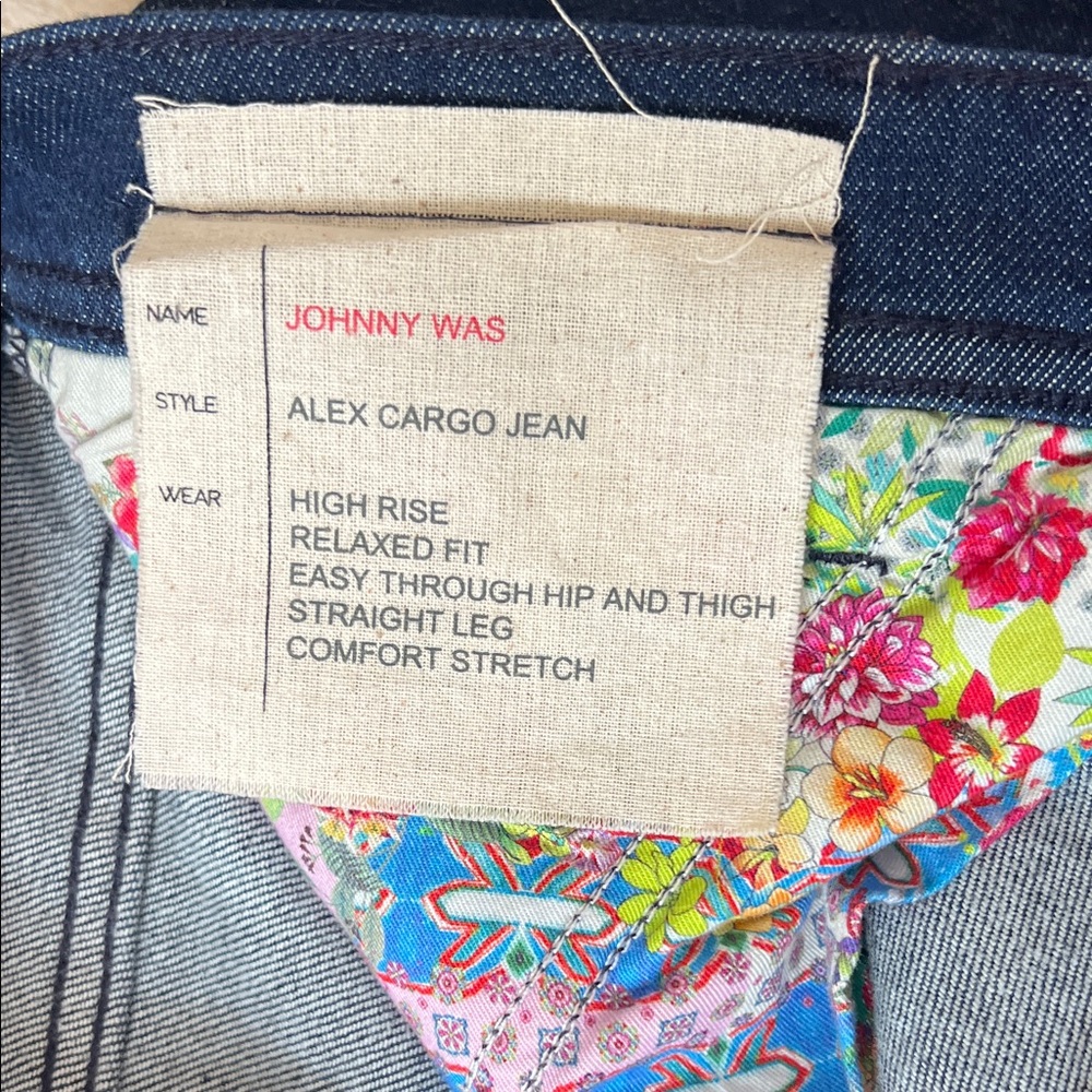 Johnny Was Dark Cargo Blue Jeans with  Patch detail - Picture 3 of 11